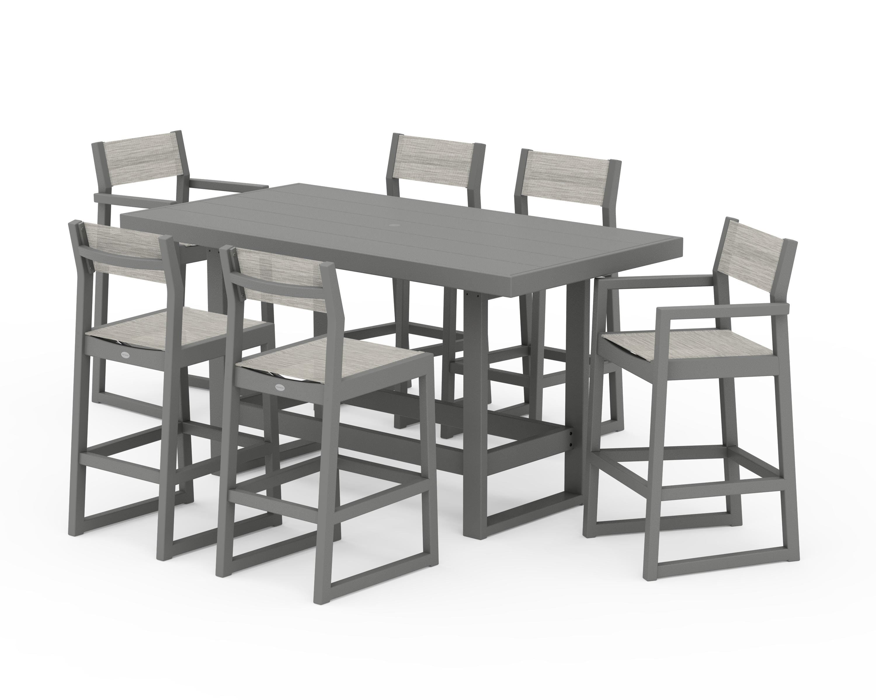 POLYWOOD® EDGE Sling 7-Piece Bar Table Set in Slate Grey / Birch Sling