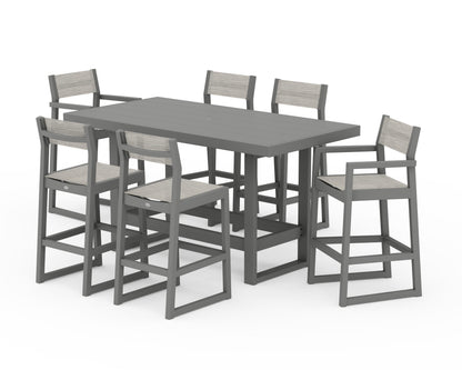 POLYWOOD® EDGE Sling 7-Piece Bar Table Set in Slate Grey / Birch Sling