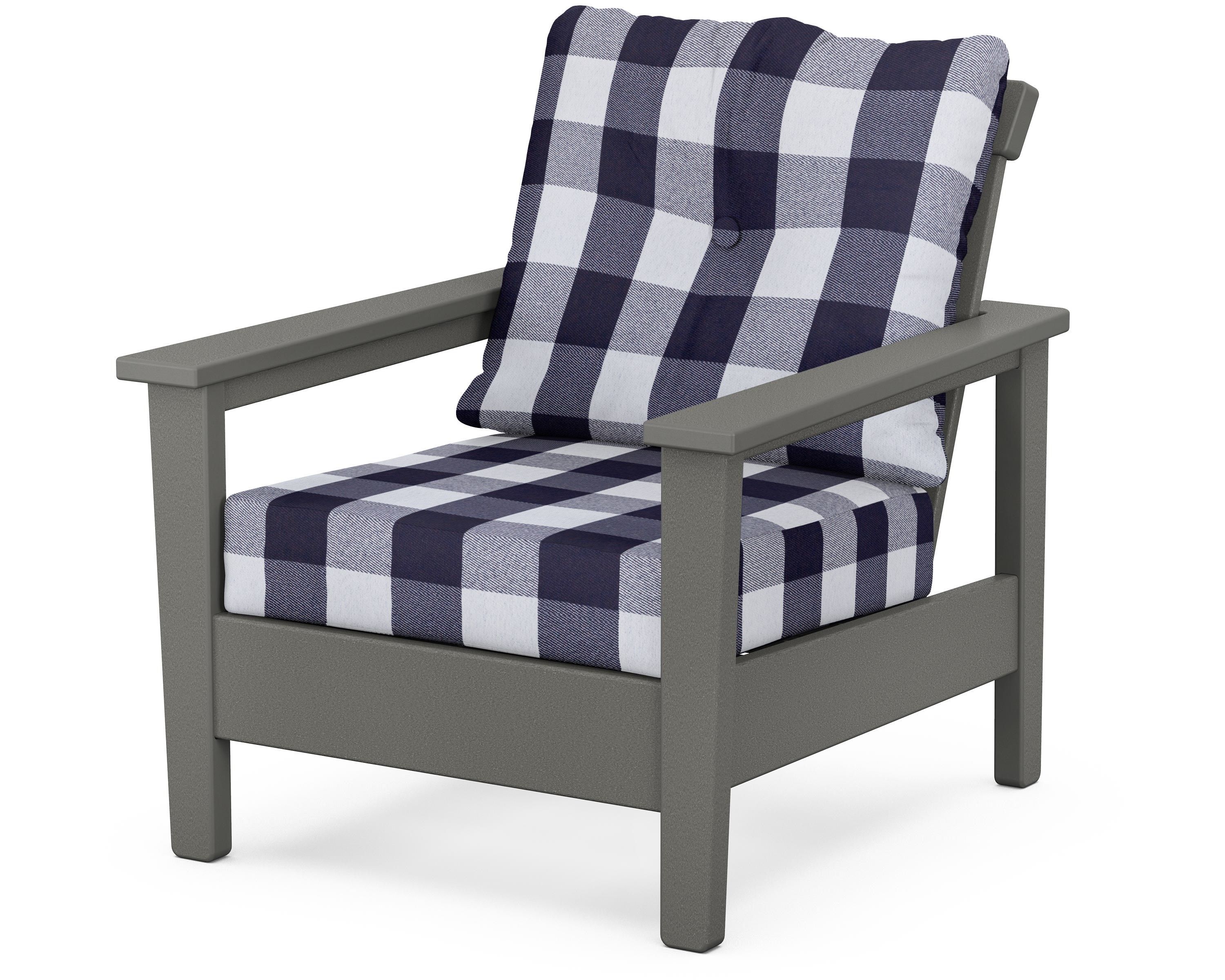 POLYWOOD® Prescott Deep Seating Chair in Slate Grey / Buffalo Plaid Navy