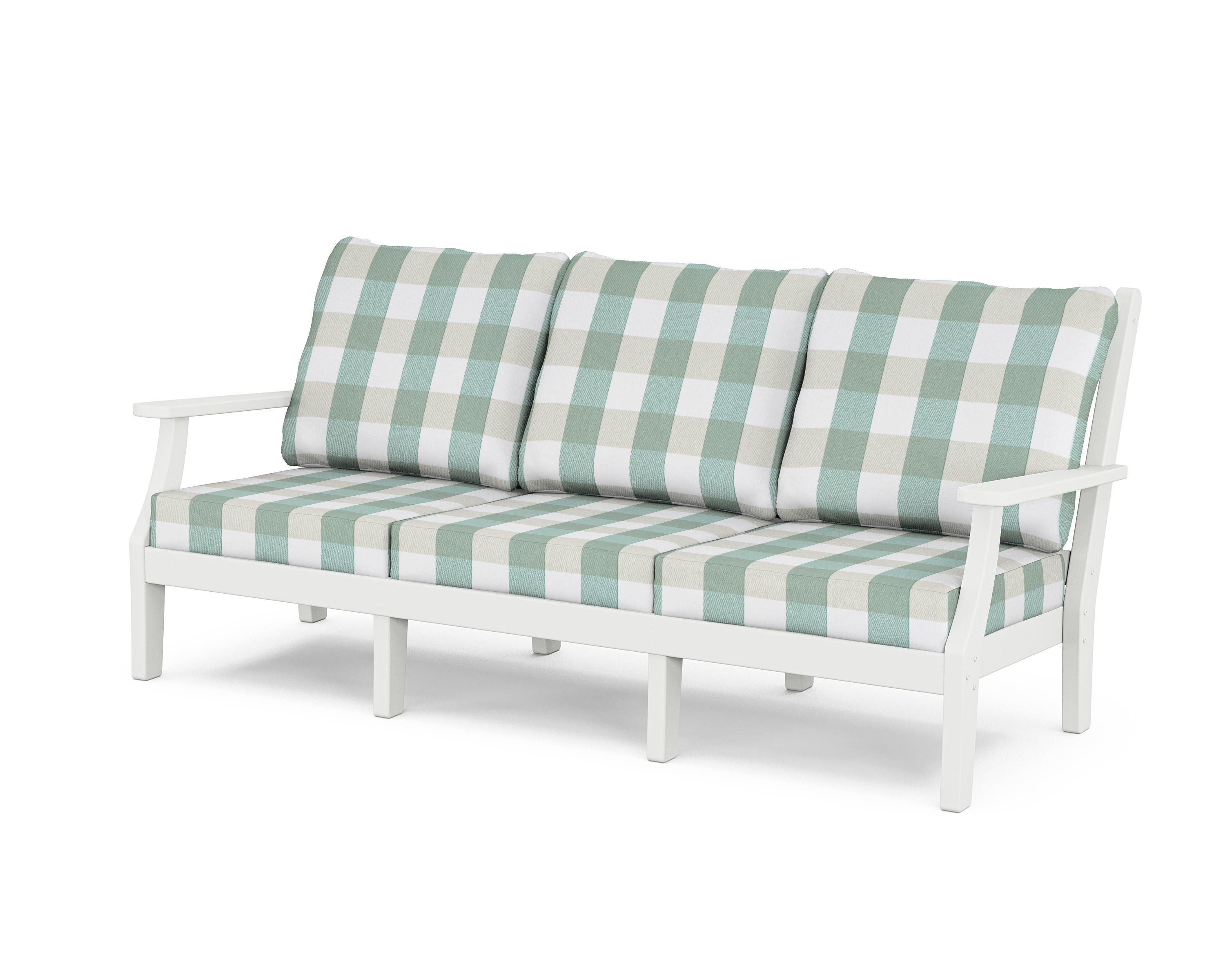 Country Living Wovendale Deep Seating Sofa in White / Buffalo Plaid Glacier Spa