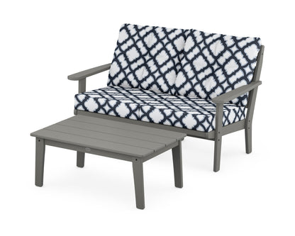 POLYWOOD® Lakeside 2-Piece Lounge Loveseat Set in Slate Grey / Trellis Marine Indigo