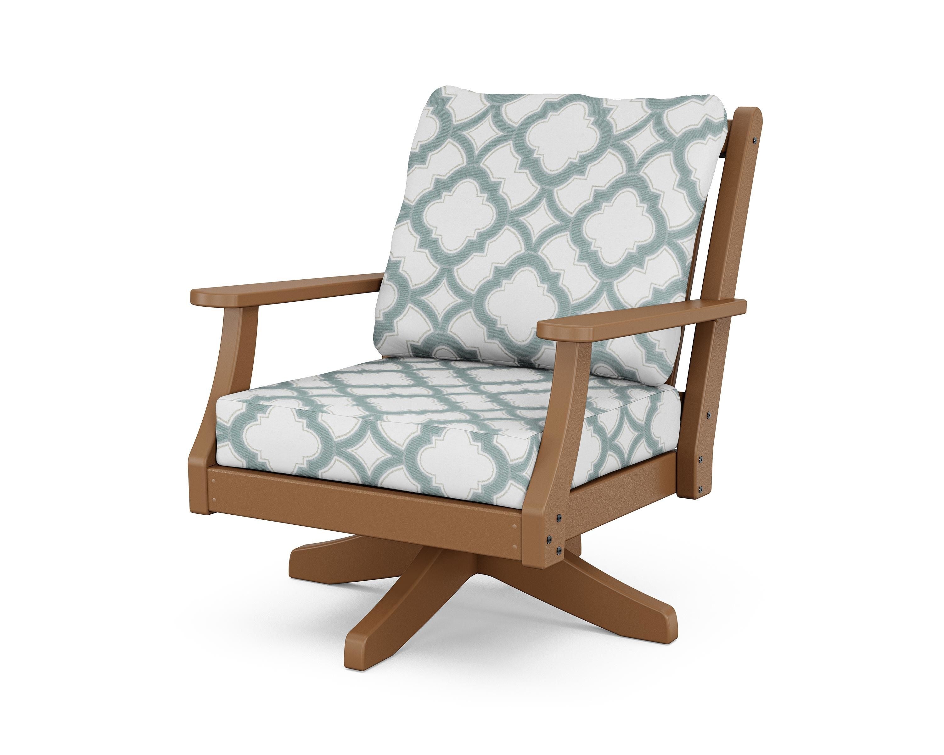 Country Living Wovendale Deep Seating Swivel Chair in Teak / Trellis Glacier Spa