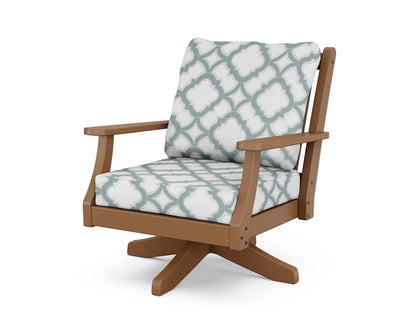Country Living Wovendale Deep Seating Swivel Chair in Teak / Trellis Glacier Spa