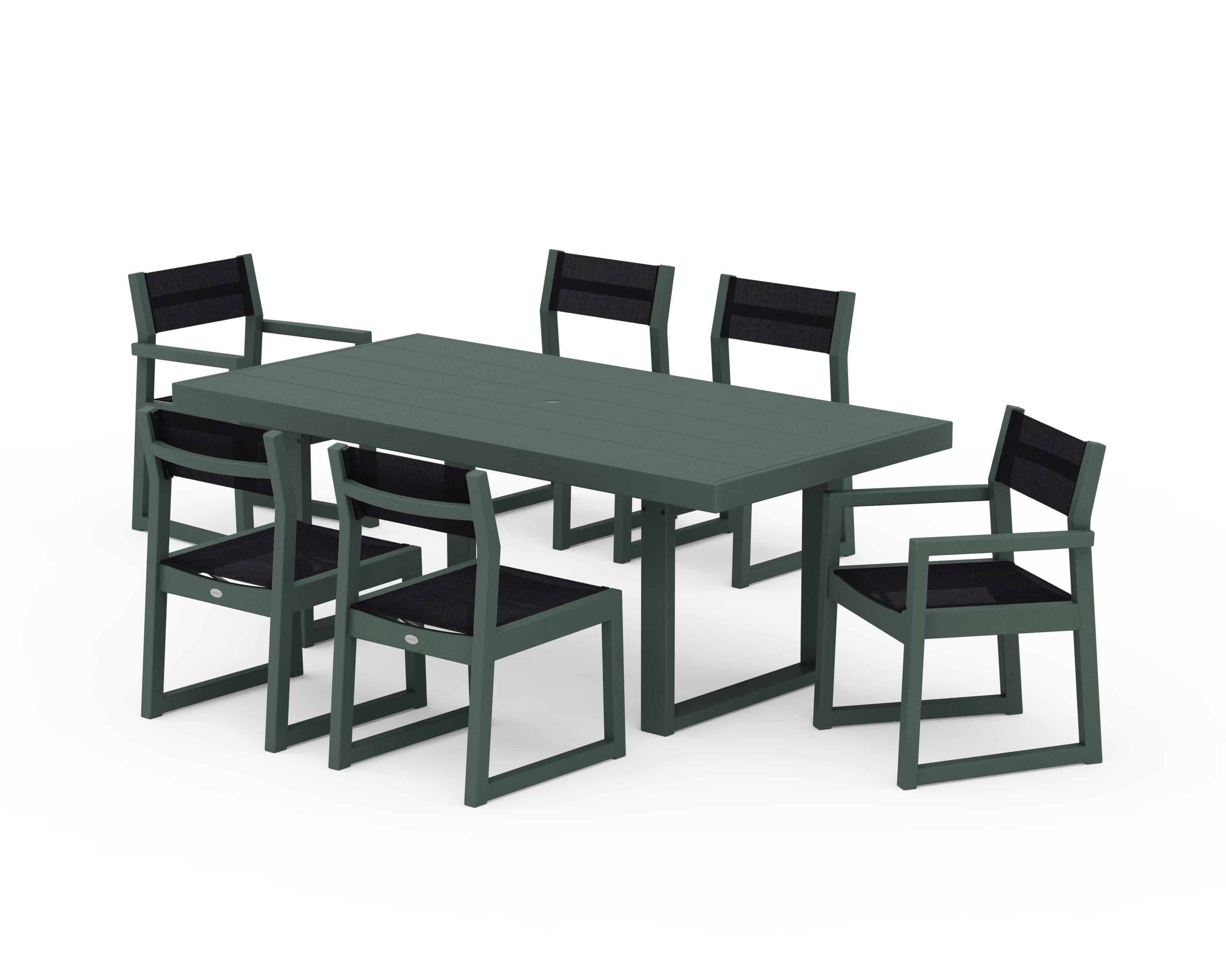 POLYWOOD® EDGE Sling 7-Piece Dining Set in Green / Black Sling