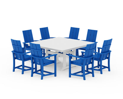 POLYWOOD® Modern Adirondack 9-Piece Farmhouse Trestle Dining Set in Pacific Blue / White