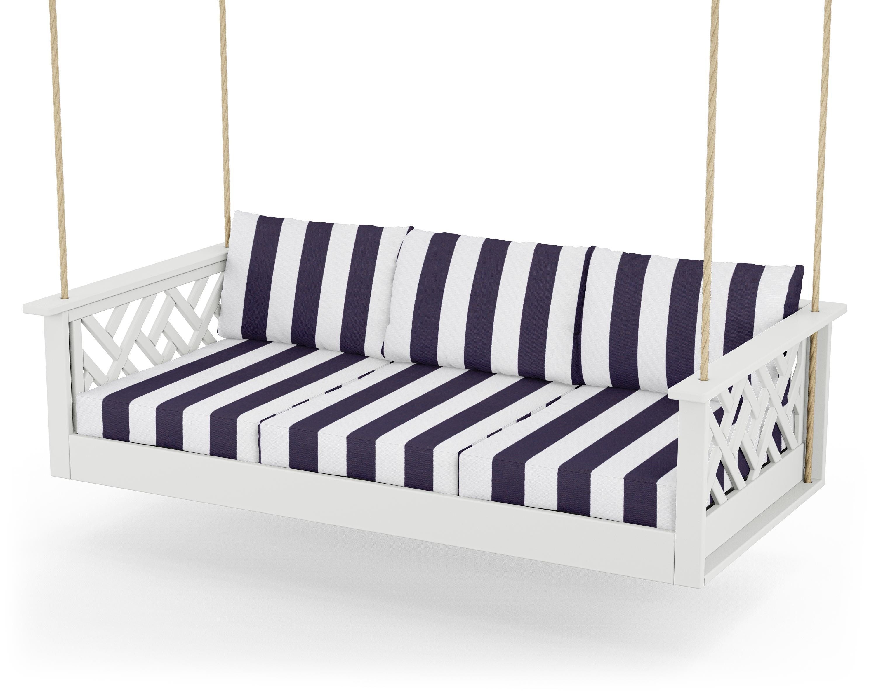 POLYWOOD® Chippendale Daybed Swing in White / Cabana Stripe Navy