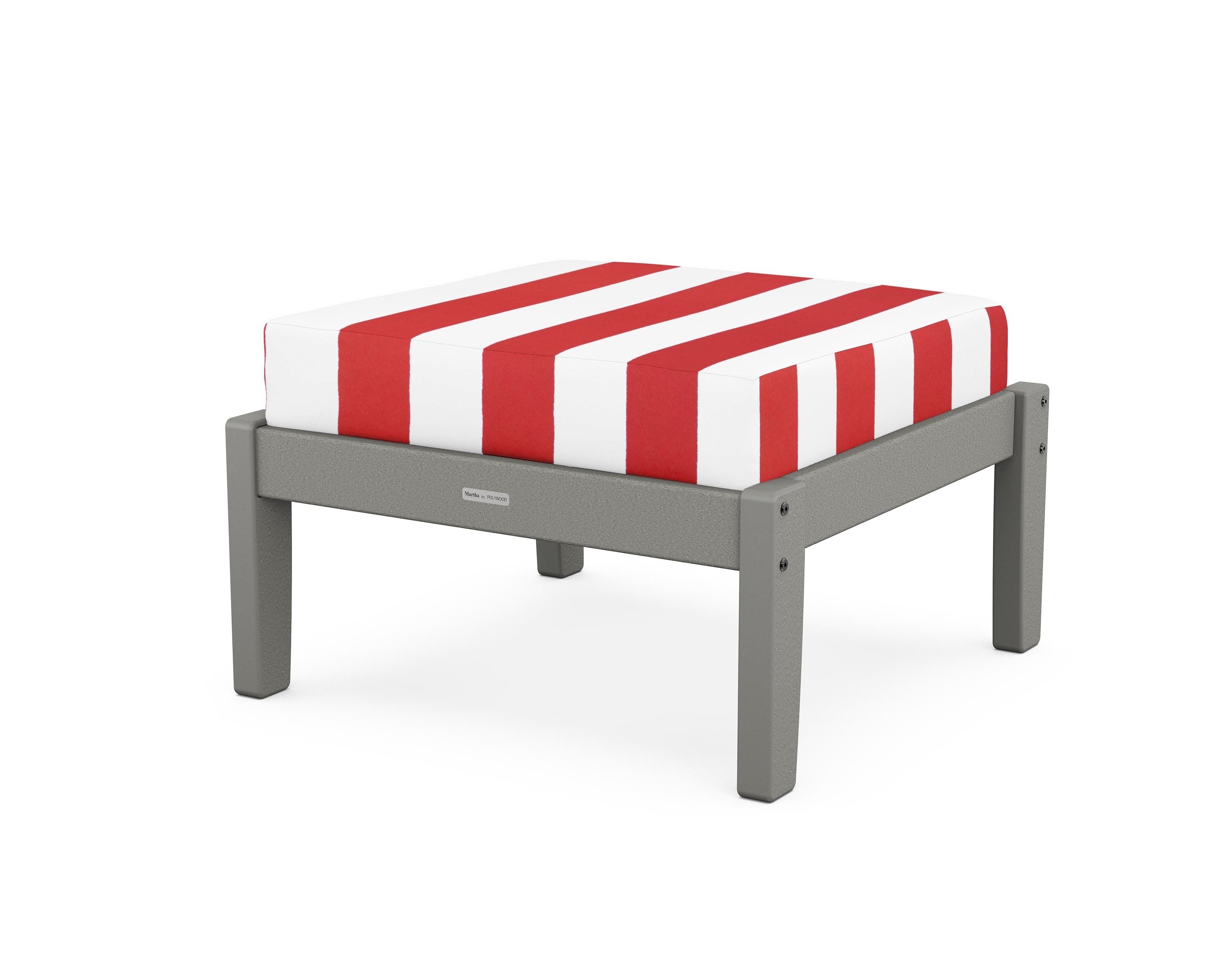 Martha Stewart by POLYWOOD® Chinoiserie Deep Seating Ottoman in Slate Grey / Cabana Stripe Crimson