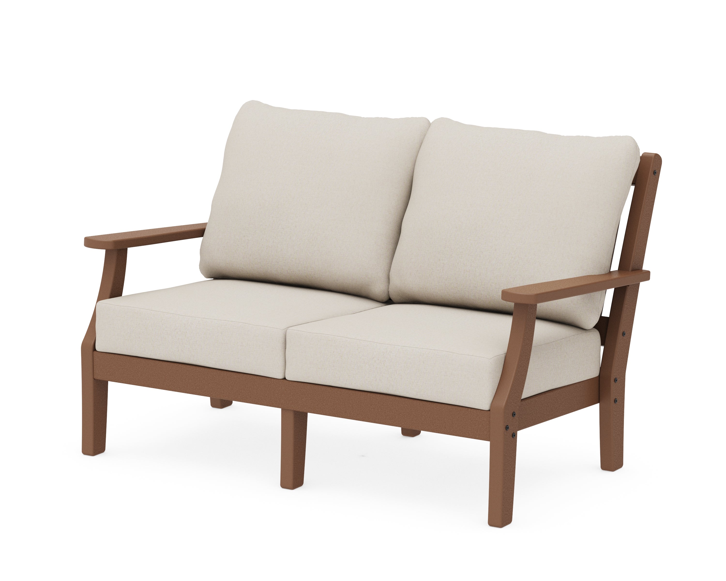 Martha Stewart by POLYWOOD® Chinoiserie Deep Seating Loveseat in Teak / Dune Burlap