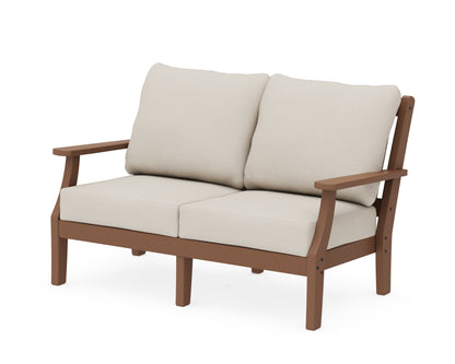 Martha Stewart by POLYWOOD® Chinoiserie Deep Seating Loveseat in Teak / Dune Burlap