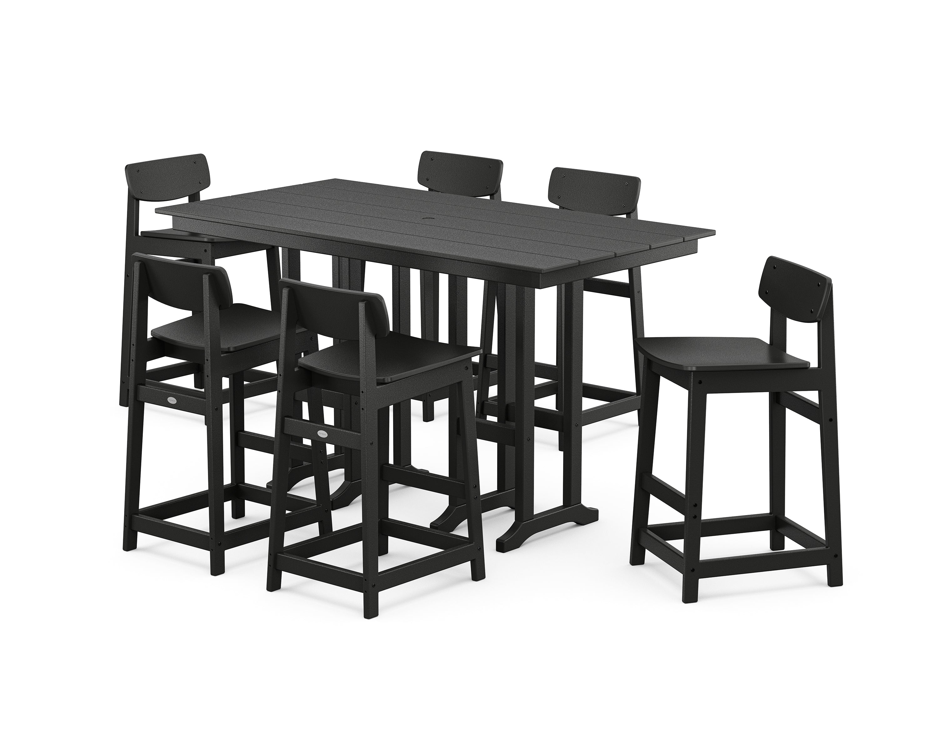 POLYWOOD® Modern Studio Urban Lowback Bar Chair 7-Piece Set in Black
