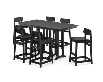 POLYWOOD® Modern Studio Urban Lowback Bar Chair 7-Piece Set in Black