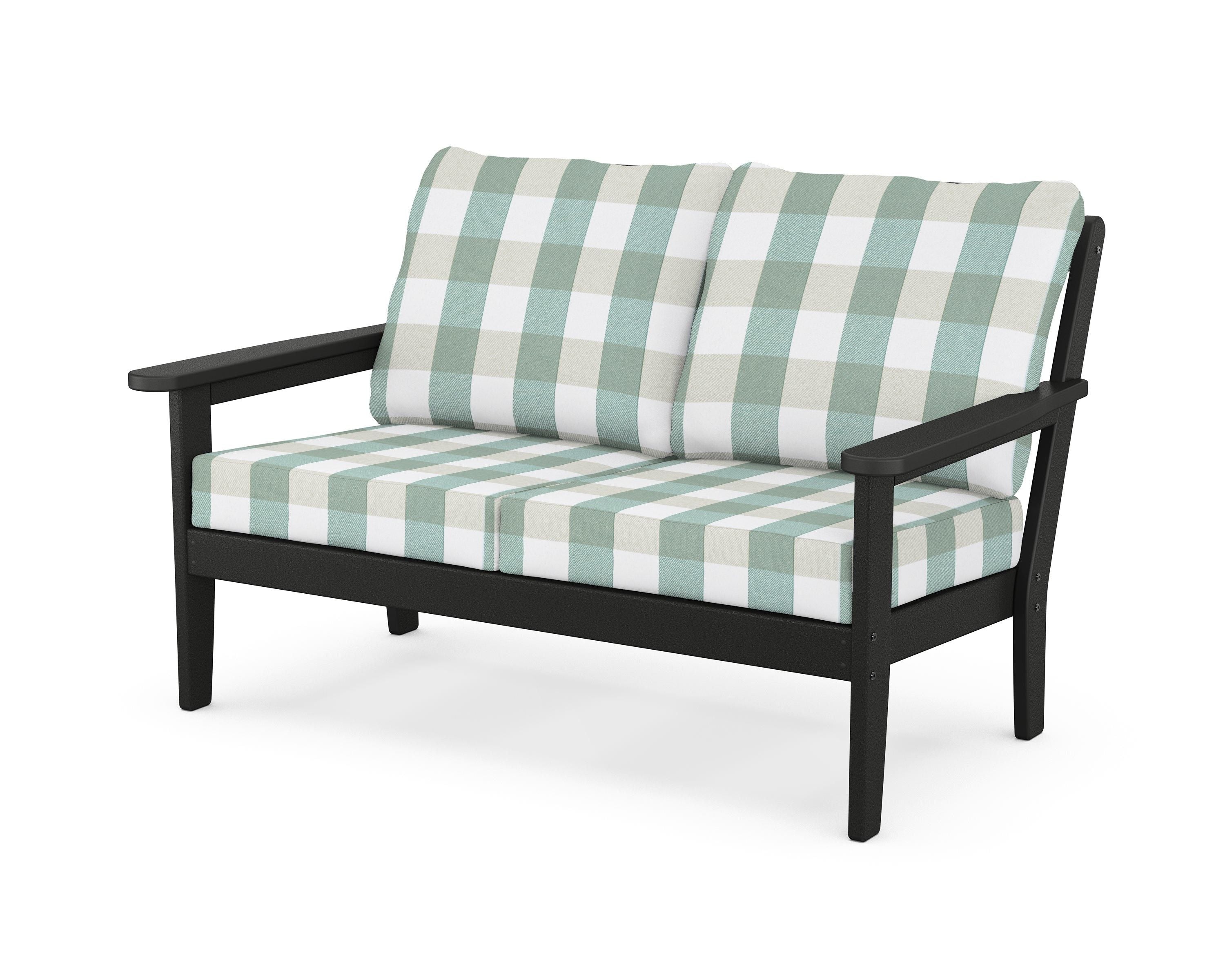 Country Living Cottage Deep Seating Loveseat in Black / Buffalo Plaid Glacier Spa