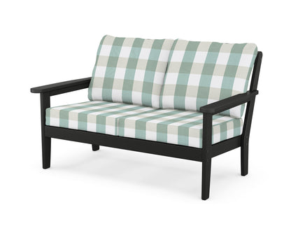 Country Living Cottage Deep Seating Loveseat in Black / Buffalo Plaid Glacier Spa