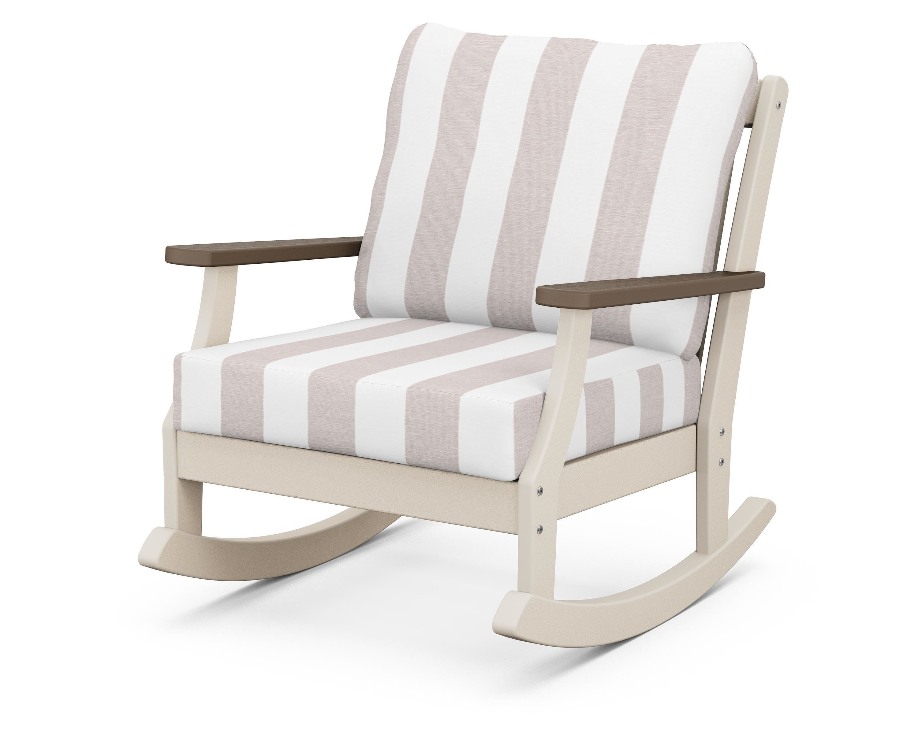 POLYWOOD® Braxton Deep Seating Rocking Chair in Sand / Kona / Cabana Stripe Dune Burlap