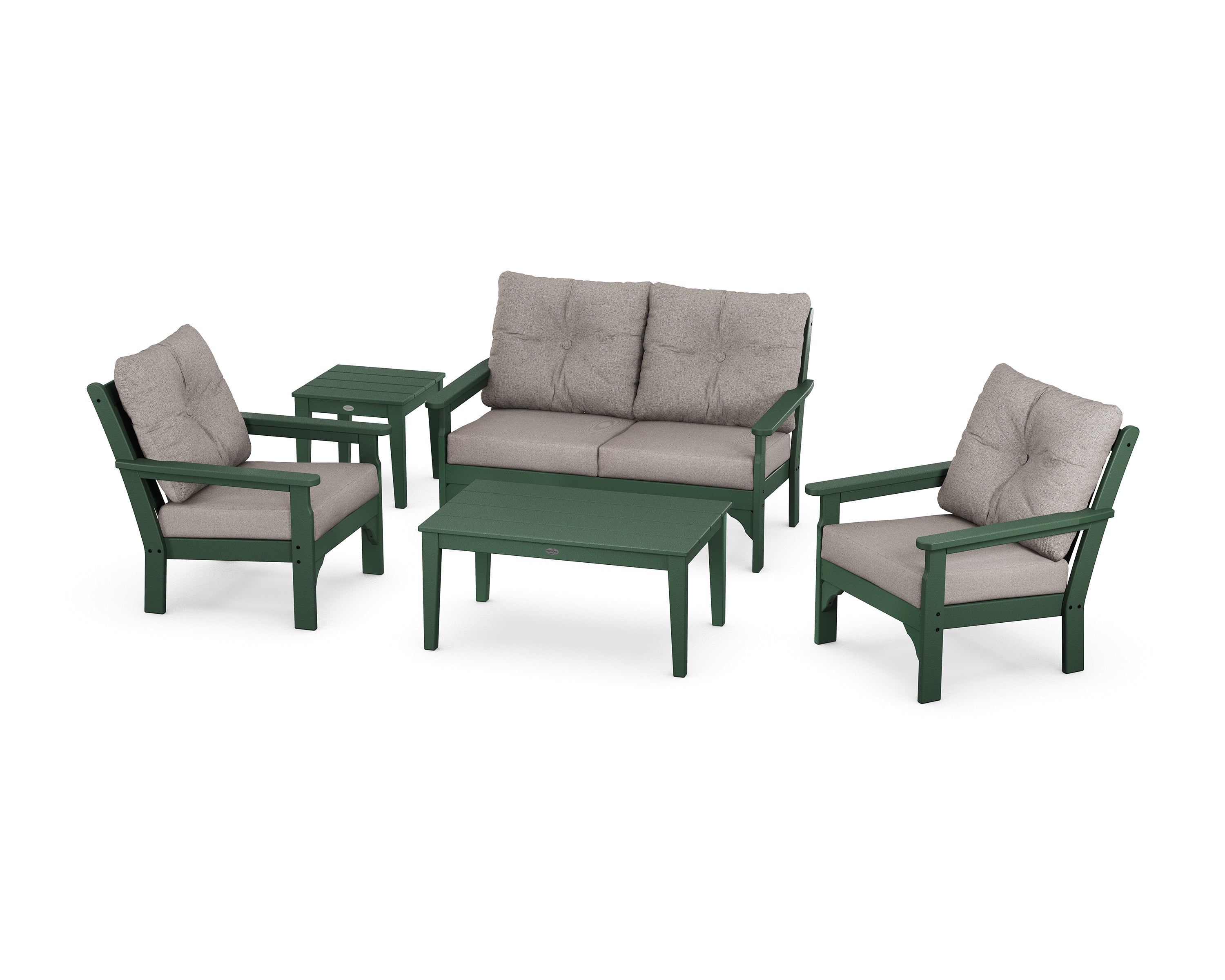 POLYWOOD® Vineyard 5-Piece Deep Seating Set in Green / Weathered Tweed
