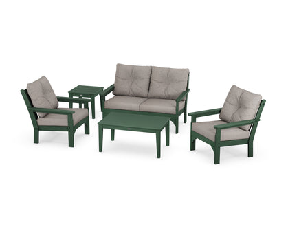 POLYWOOD® Vineyard 5-Piece Deep Seating Set in Green / Weathered Tweed