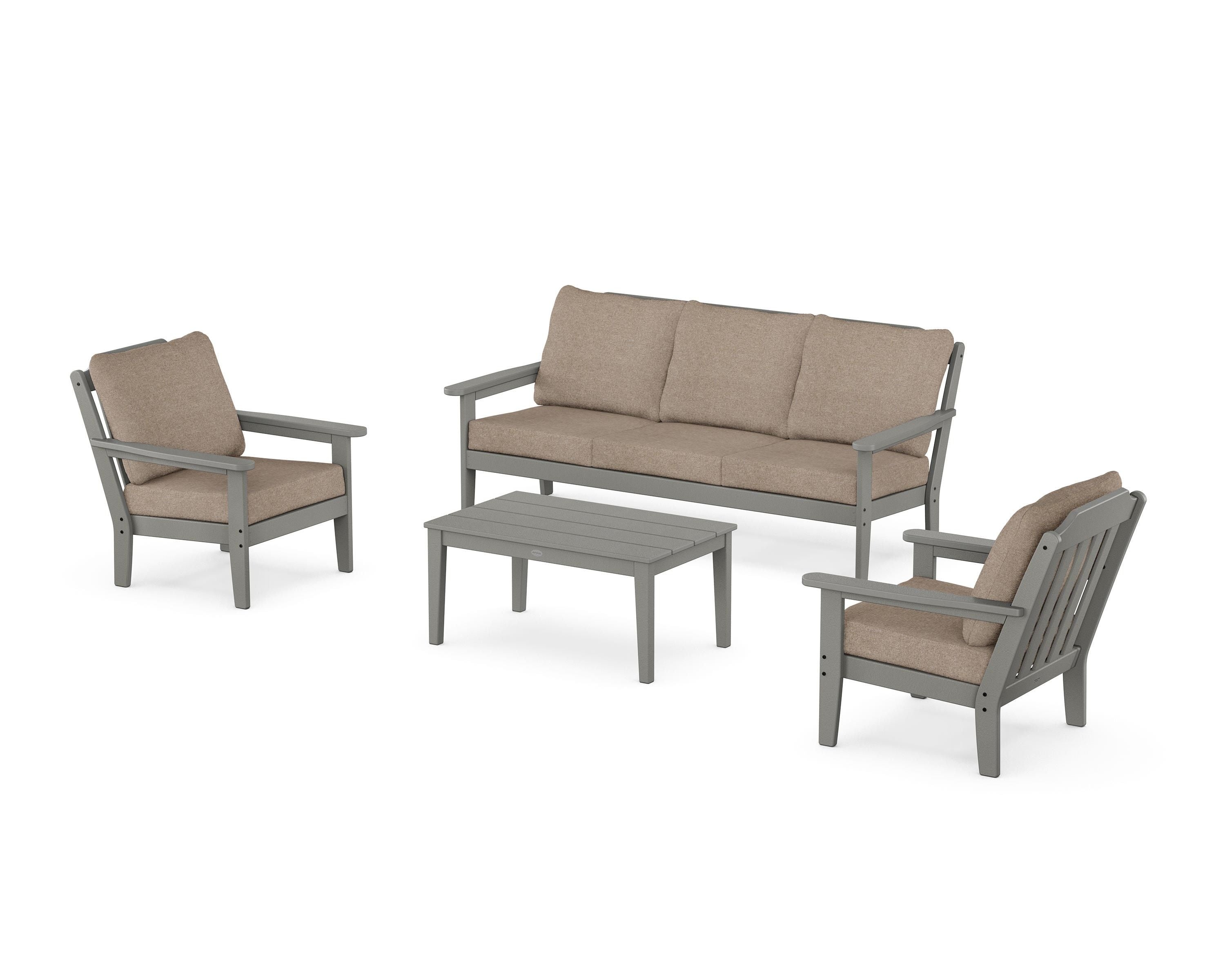 Country Living Cottage 4-Piece Deep Seating Set with Sofa in Slate Grey / Spiced Burlap