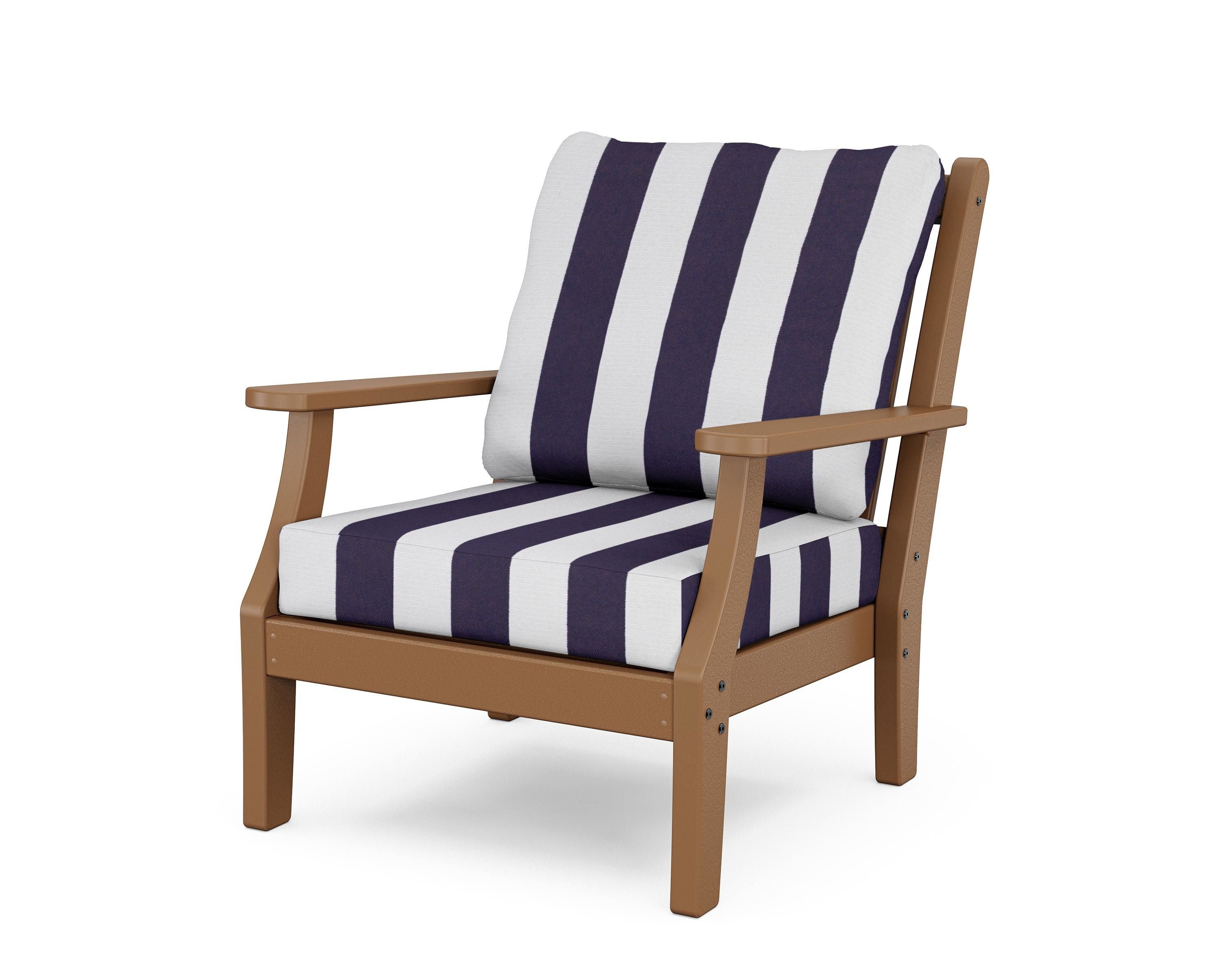 Country Living Wovendale Deep Seating Chair in Teak / Cabana Stripe Navy