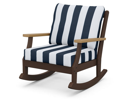 POLYWOOD® Braxton Deep Seating Rocking Chair in Mahogany / Natural / Cabana Stripe Marine Indigo