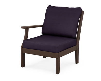 POLYWOOD® Braxton Modular Left Arm Chair in Mahogany / Navy Linen