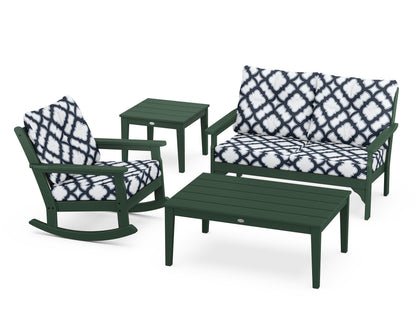 POLYWOOD® Vineyard 4-Piece Deep Seating Rocker Set in Green / Trellis Marine Indigo