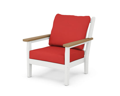 POLYWOOD® Chippendale Deep Seating Chair in White / Natural / Crimson Linen