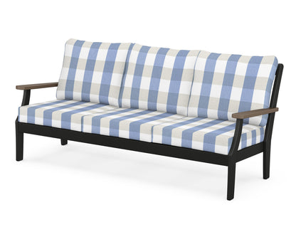 POLYWOOD® Braxton Deep Seating Sofa in Black / Kona / Buffalo Plaid Sky Blue