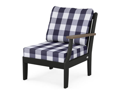 POLYWOOD® Braxton Modular Right Arm Chair in Black / Kona / Buffalo Plaid Navy
