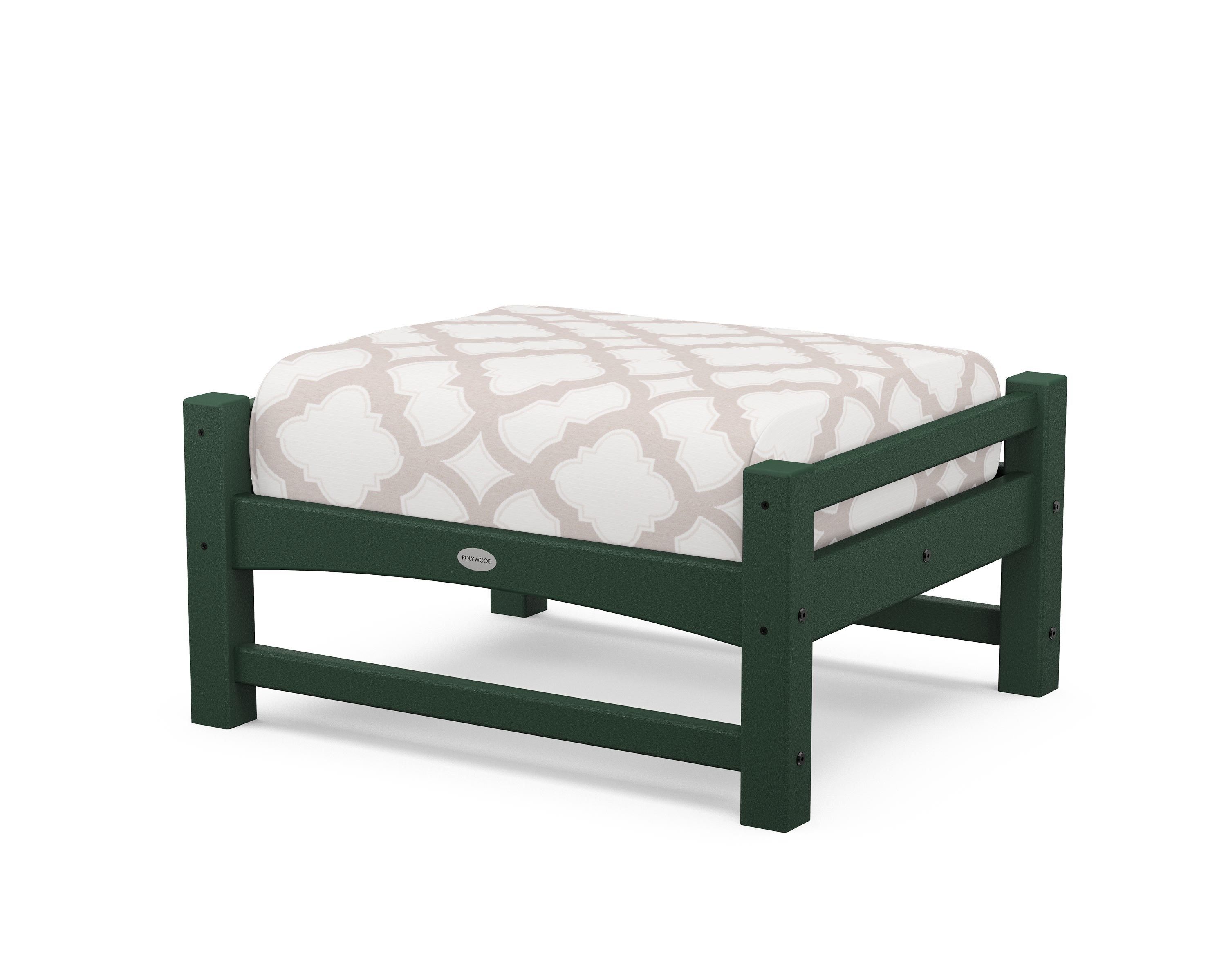 POLYWOOD® Club Ottoman in Green / Trellis Dune Burlap