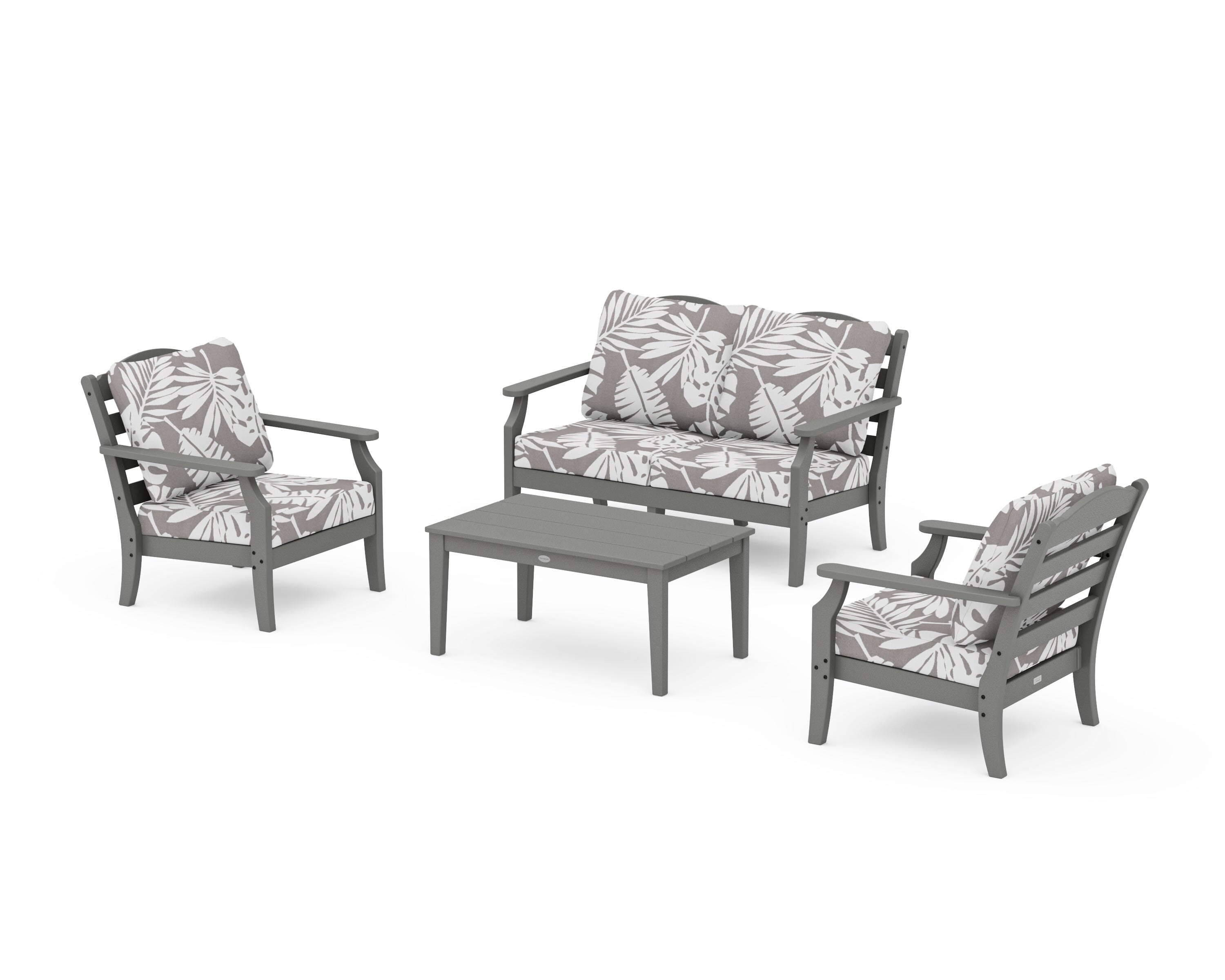 Draper James™ by  POLYWOOD® Savannah 4-Piece Deep Seating Set with Loveseat in Slate Grey / Leaf Grey Mist