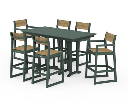 POLYWOOD® EDGE Sling 7-Piece Farmhouse Bar Set in Green / Burlap Sling