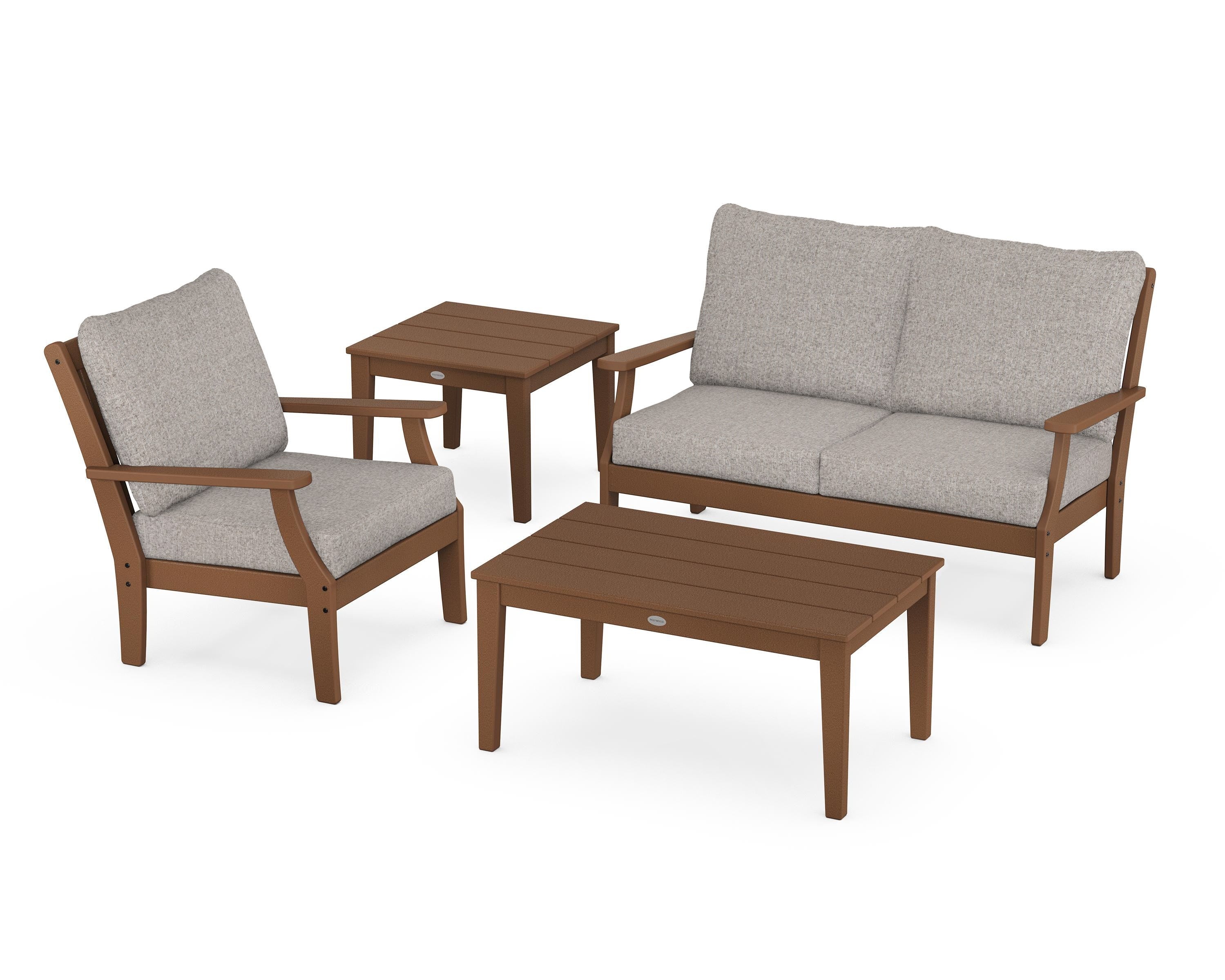 POLYWOOD® Braxton 4-Piece Deep Seating Set in Teak / Weathered Tweed