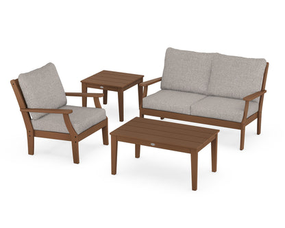 POLYWOOD® Braxton 4-Piece Deep Seating Set in Teak / Weathered Tweed