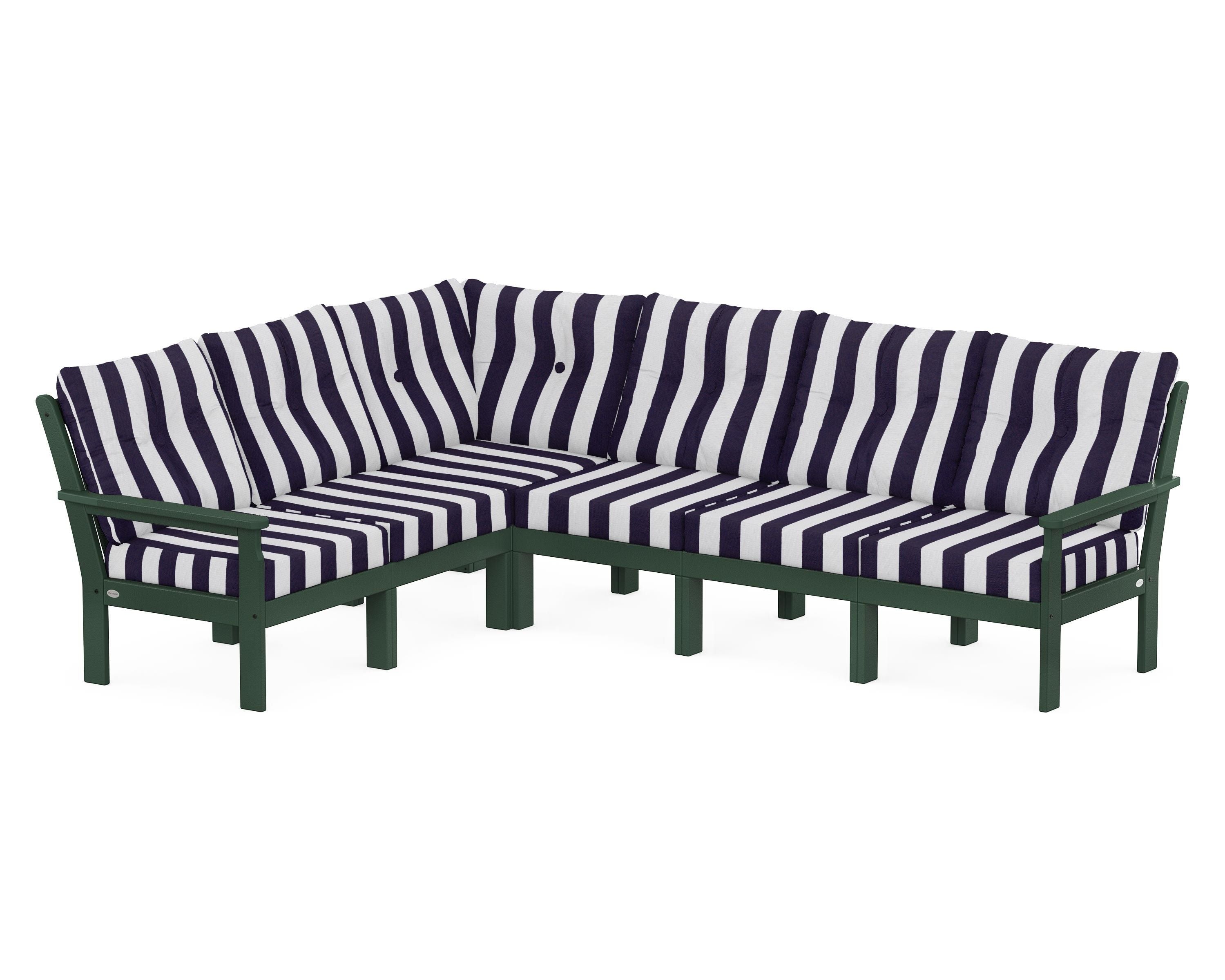 POLYWOOD® Vineyard 6-Piece Sectional in Green / Cabana Stripe Navy
