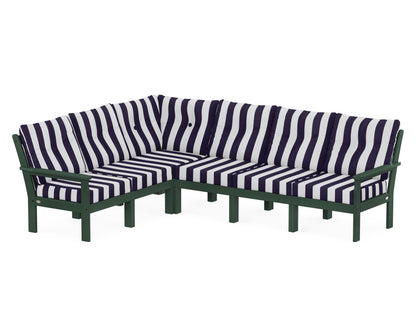 POLYWOOD® Vineyard 6-Piece Sectional in Green / Cabana Stripe Navy