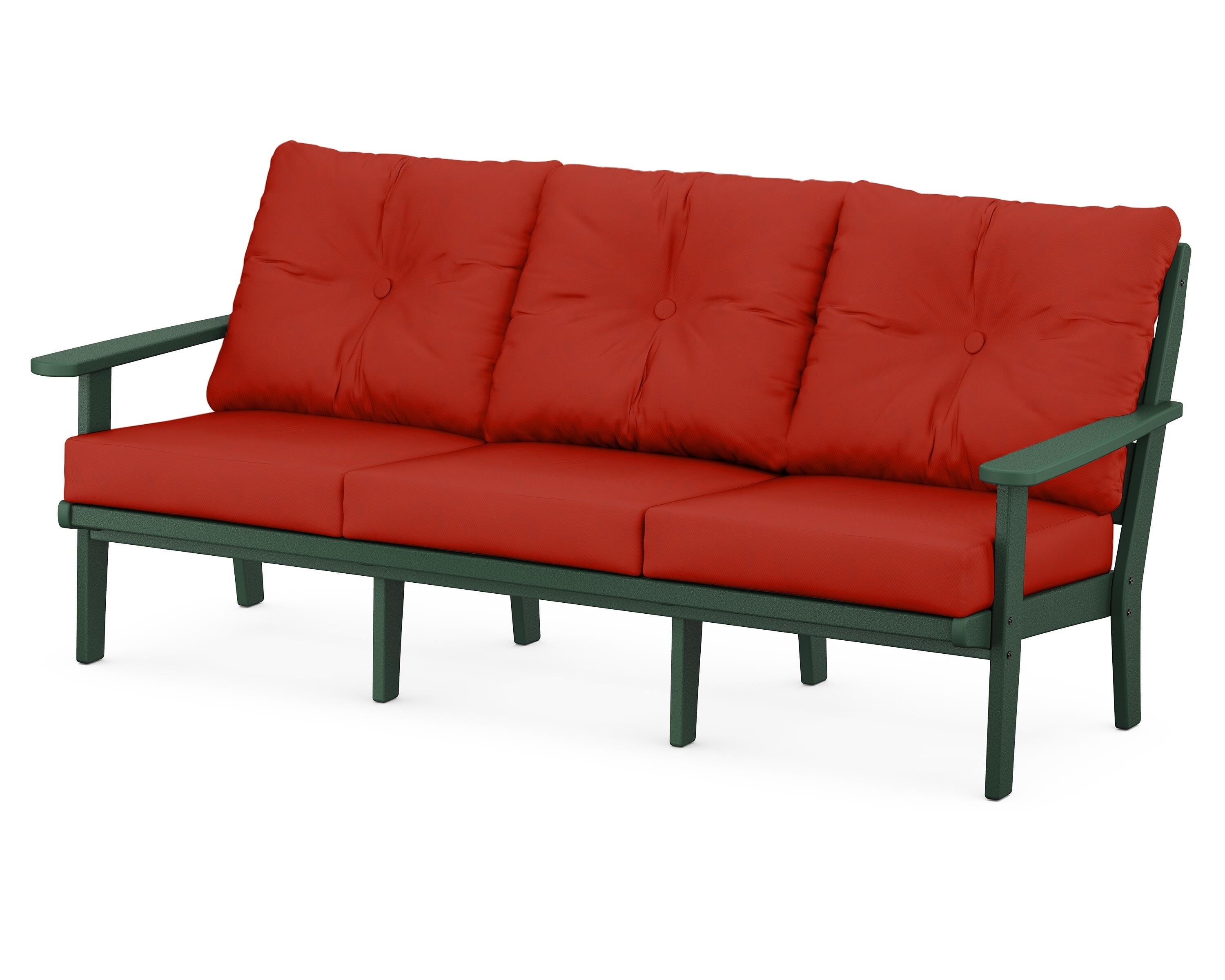 POLYWOOD® Lakeside Deep Seating Sofa in Green / Canvas Jockey Red