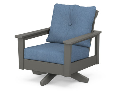 POLYWOOD® Prescott Deep Seating Swivel Chair in Slate Grey / Sky Blue