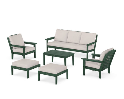 Country Living Cottage 6-Piece Lounge Sofa Set in Green / Dune Burlap