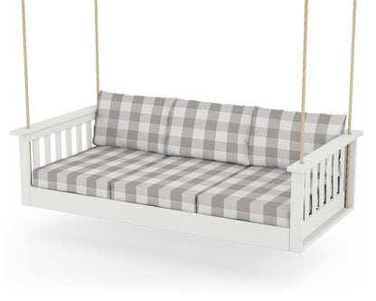 POLYWOOD® Vineyard Daybed Swing in White / Buffalo Plaid Grey Mist