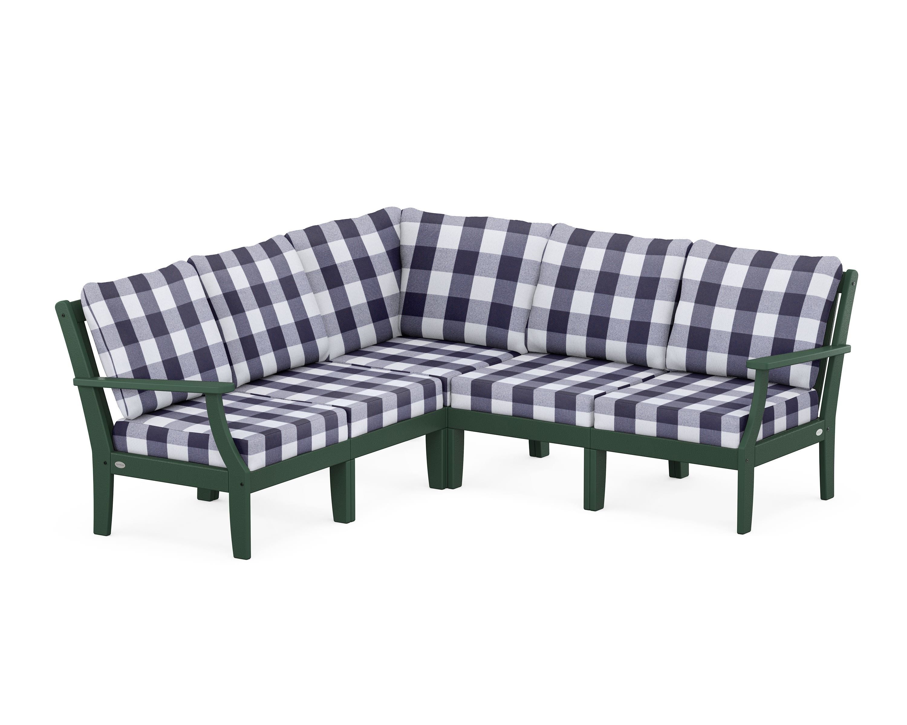POLYWOOD® Braxton Modular 5-Piece Deep Seating Set in Green / Buffalo Plaid Navy
