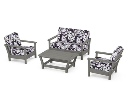 POLYWOOD® Harbour 4-Piece Deep Seating Set in Slate Grey / Leaf Navy