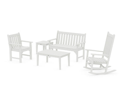 POLYWOOD® Vineyard 5-Piece Bench & Rocking Chair Set in White