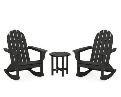 POLYWOOD® Vineyard 3-Piece Adirondack Rocking Chair Set in Black