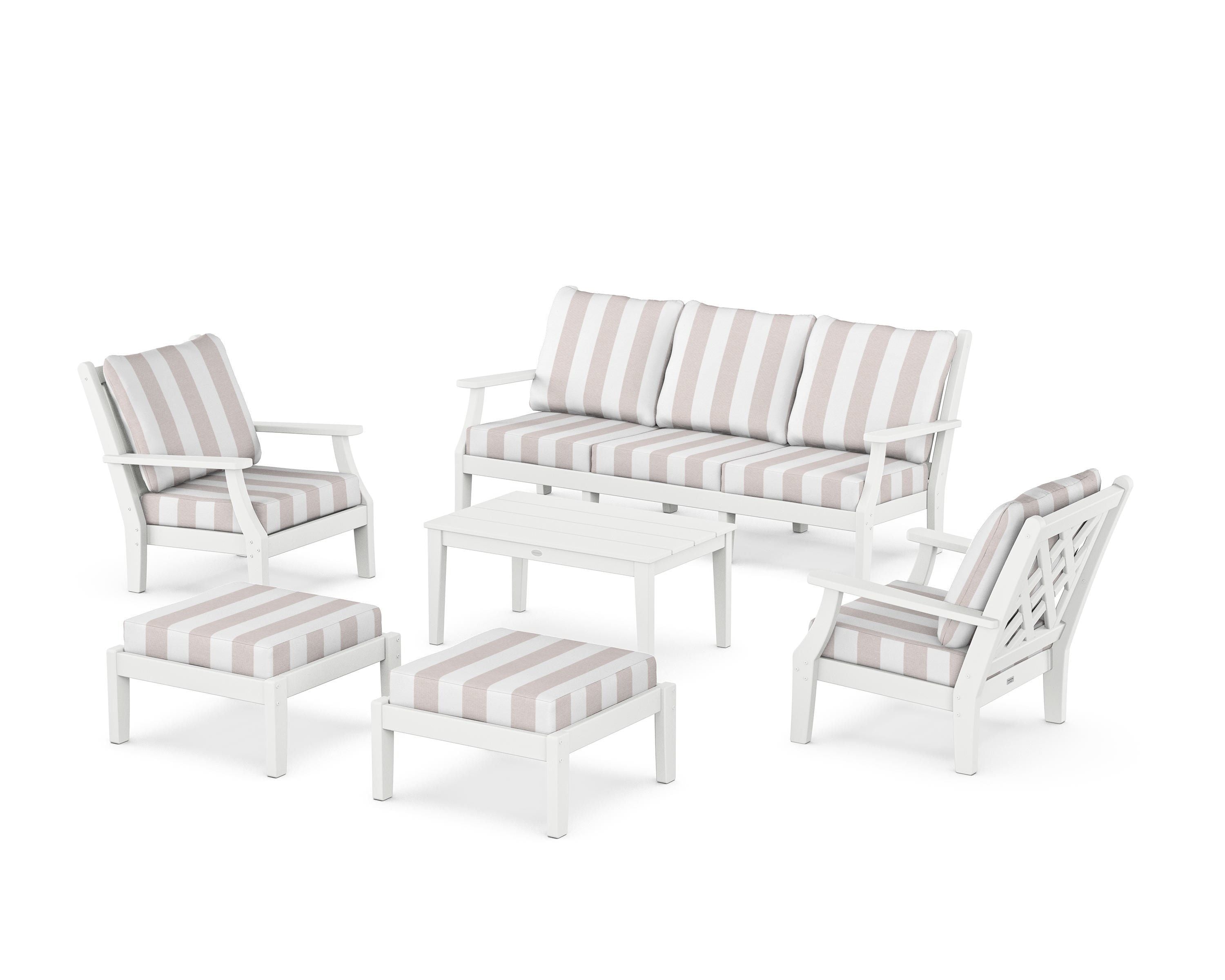 Country Living Wovendale 6-Piece Lounge Sofa Set in White / Cabana Stripe Dune Burlap