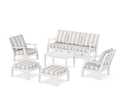 Country Living Wovendale 6-Piece Lounge Sofa Set in White / Cabana Stripe Dune Burlap