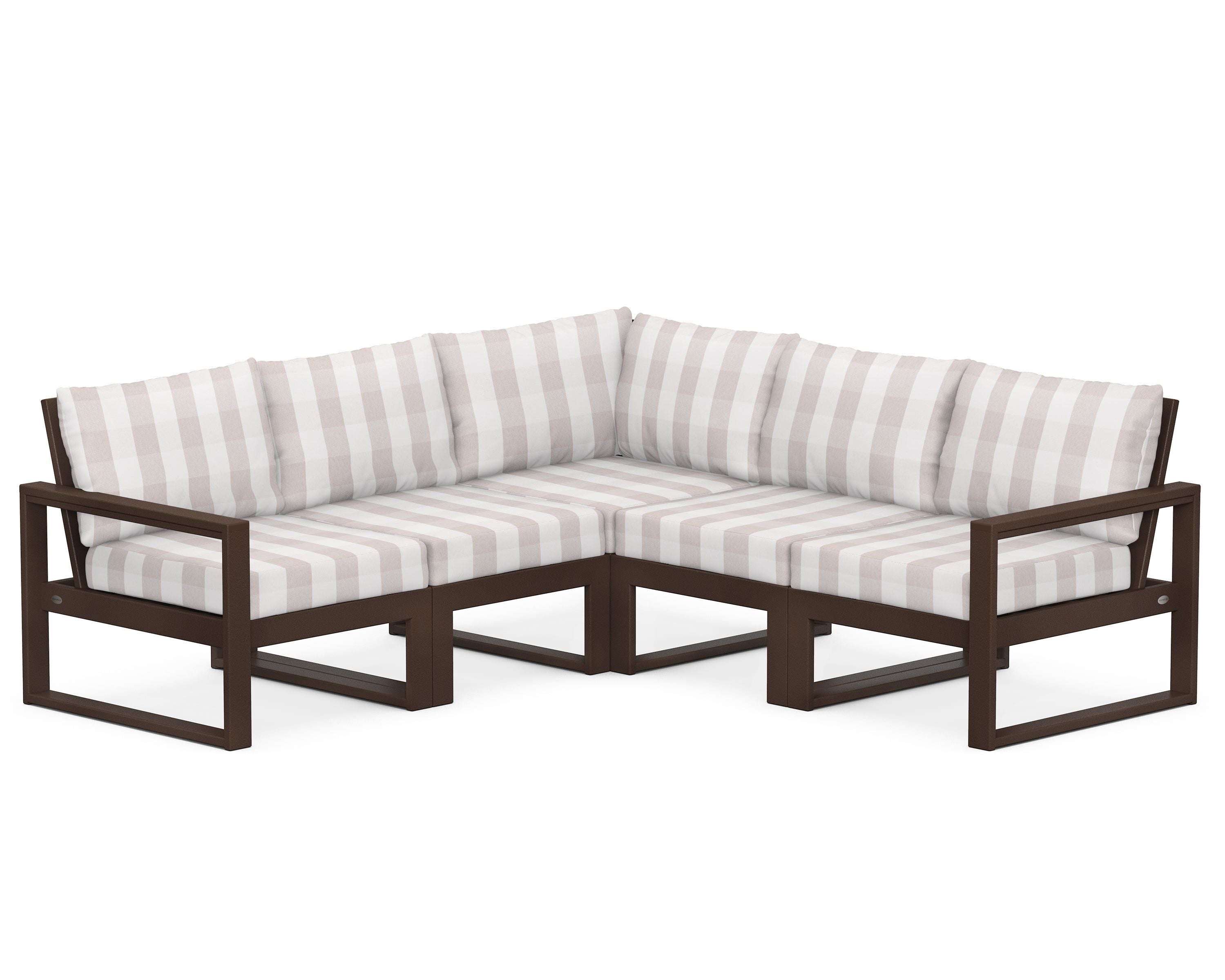 POLYWOOD® EDGE 5-Piece Modular Deep Seating Set in Mahogany / Buffalo Plaid Dune Burlap