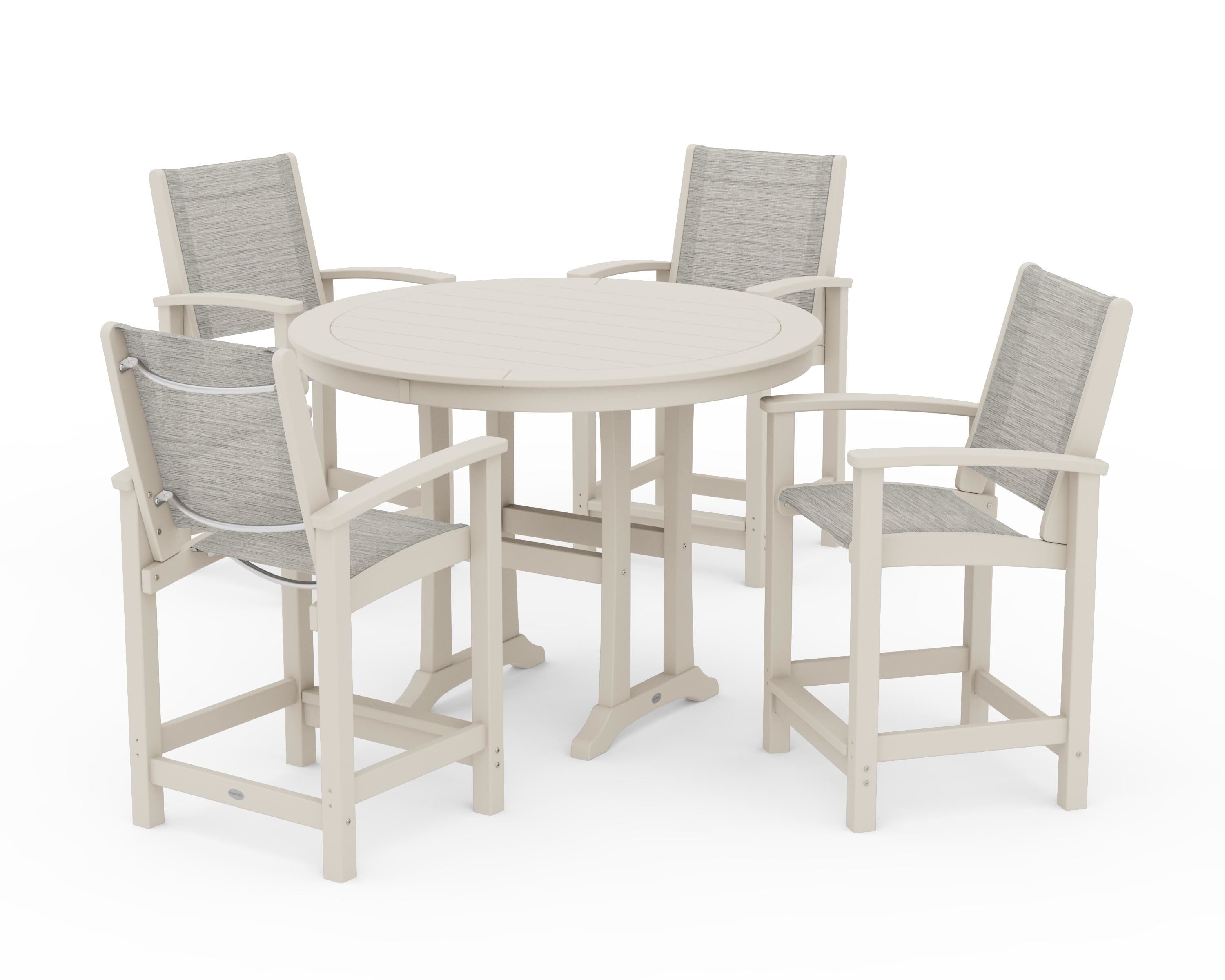 POLYWOOD® Coastal 5-Piece Counter Set in Sand / Birch Sling