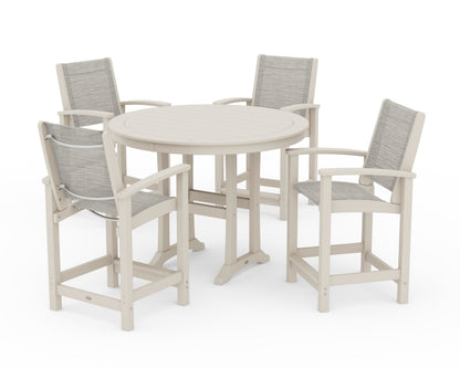 POLYWOOD® Coastal 5-Piece Counter Set in Sand / Birch Sling