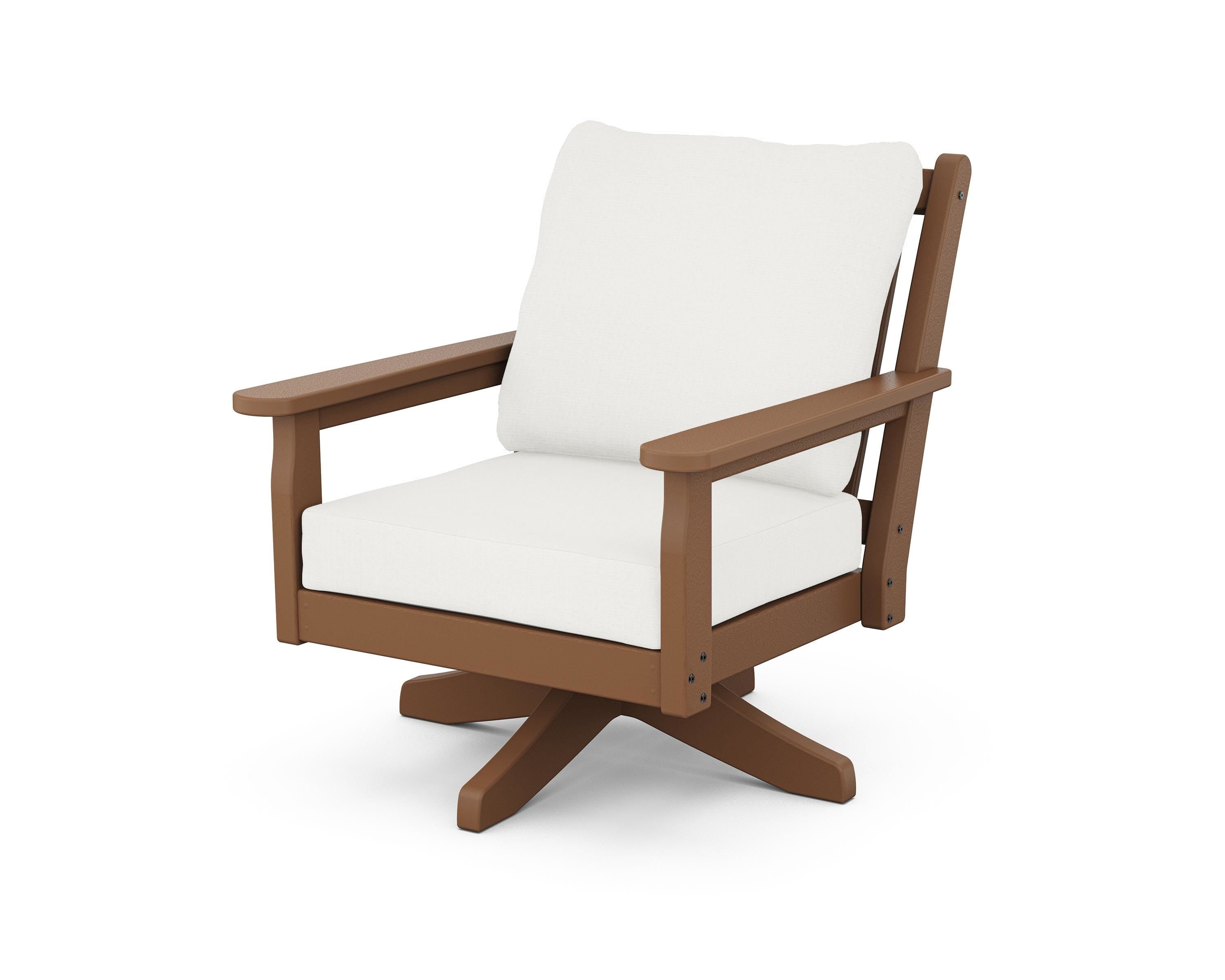 POLYWOOD® Chippendale Deep Seating Swivel Chair in Teak / Natural Linen