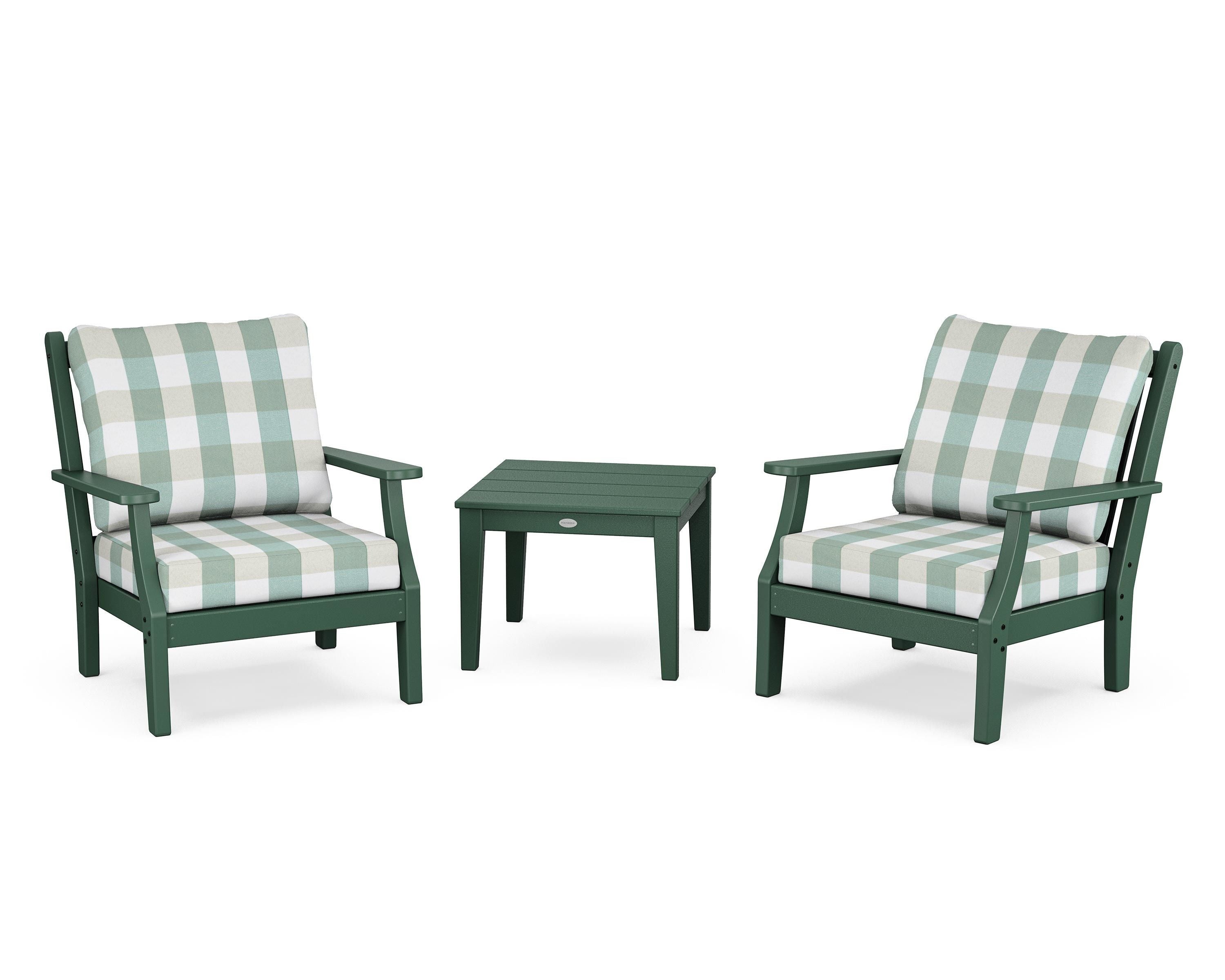 Country Living Wovendale 3-Piece Deep Seating Set in Green / Buffalo Plaid Glacier Spa